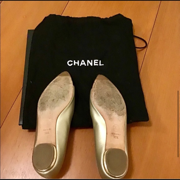 Chanel Ballerina Flats Gold/Black Sz 36.5 - Picture 3 of 12